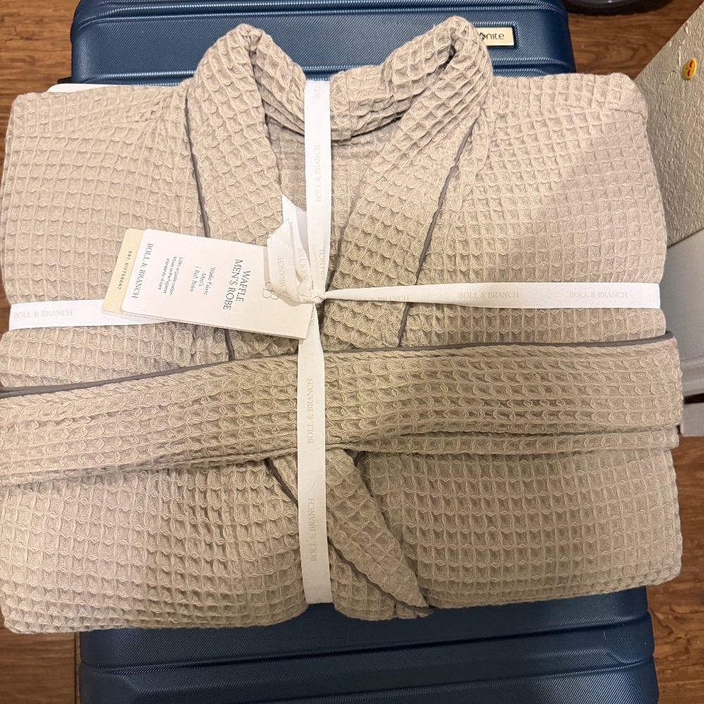 New ✨ Boll & Branch Organic Cotton Waffle Robe Men's Large